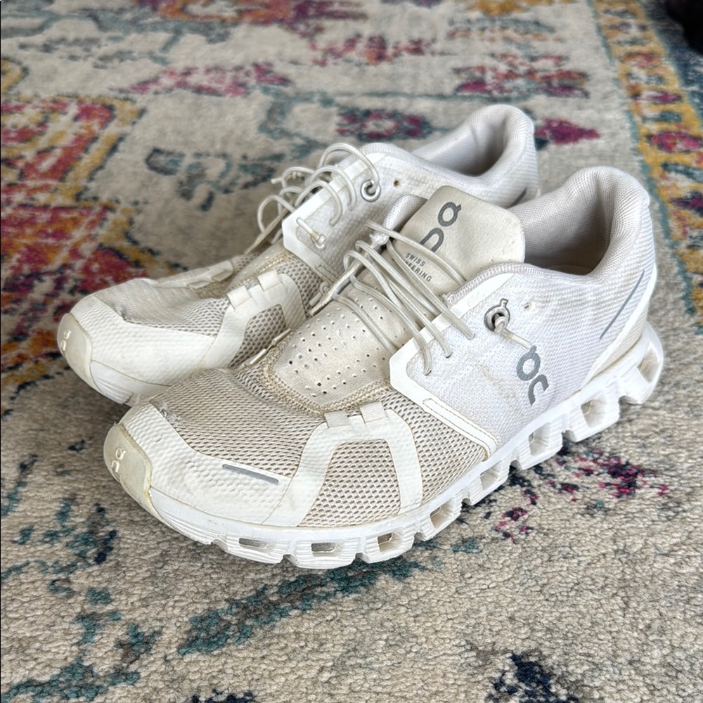 On Cloud Running all White Athletic Sneakers